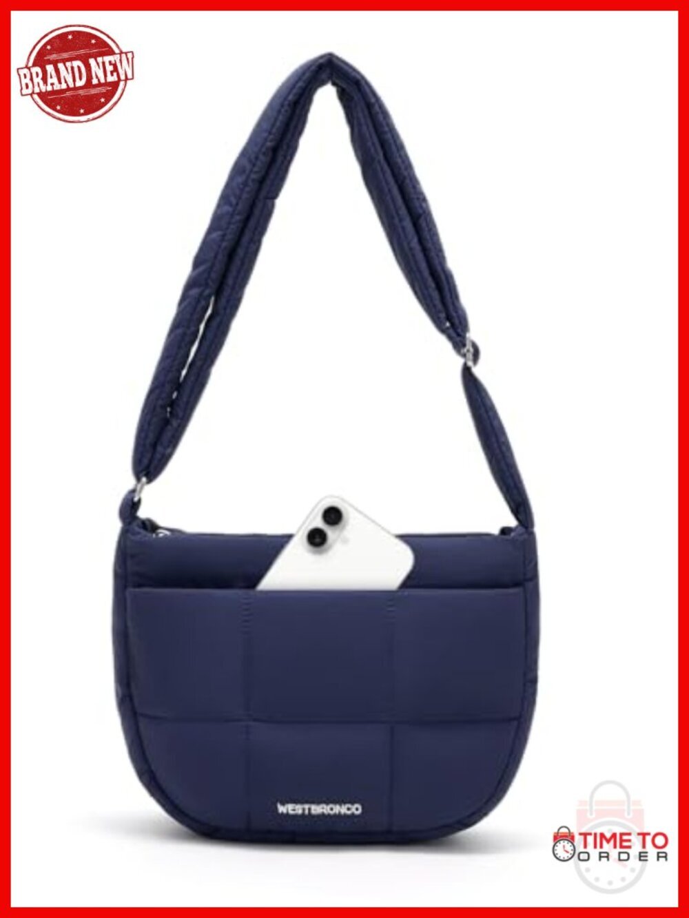Quilted Nylon Puffer Crossbody Bag with Adjustable Strap for Travel
